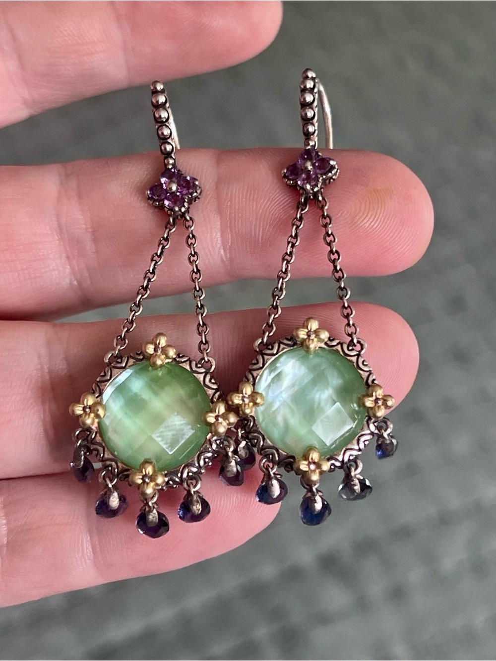 Barbara Bixby Sterling & 18k gold multi gem earrings